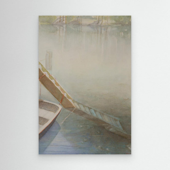 "Fog on the Lake" Peaceful Watercolor - Large Format Canvas Framed Options
