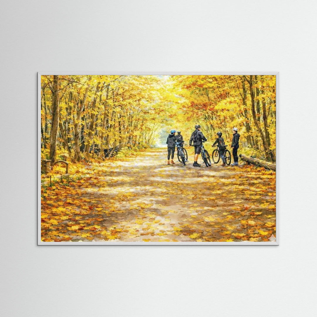"Golden Trail Pause" Autumn Cycling Art Print - Framed Options